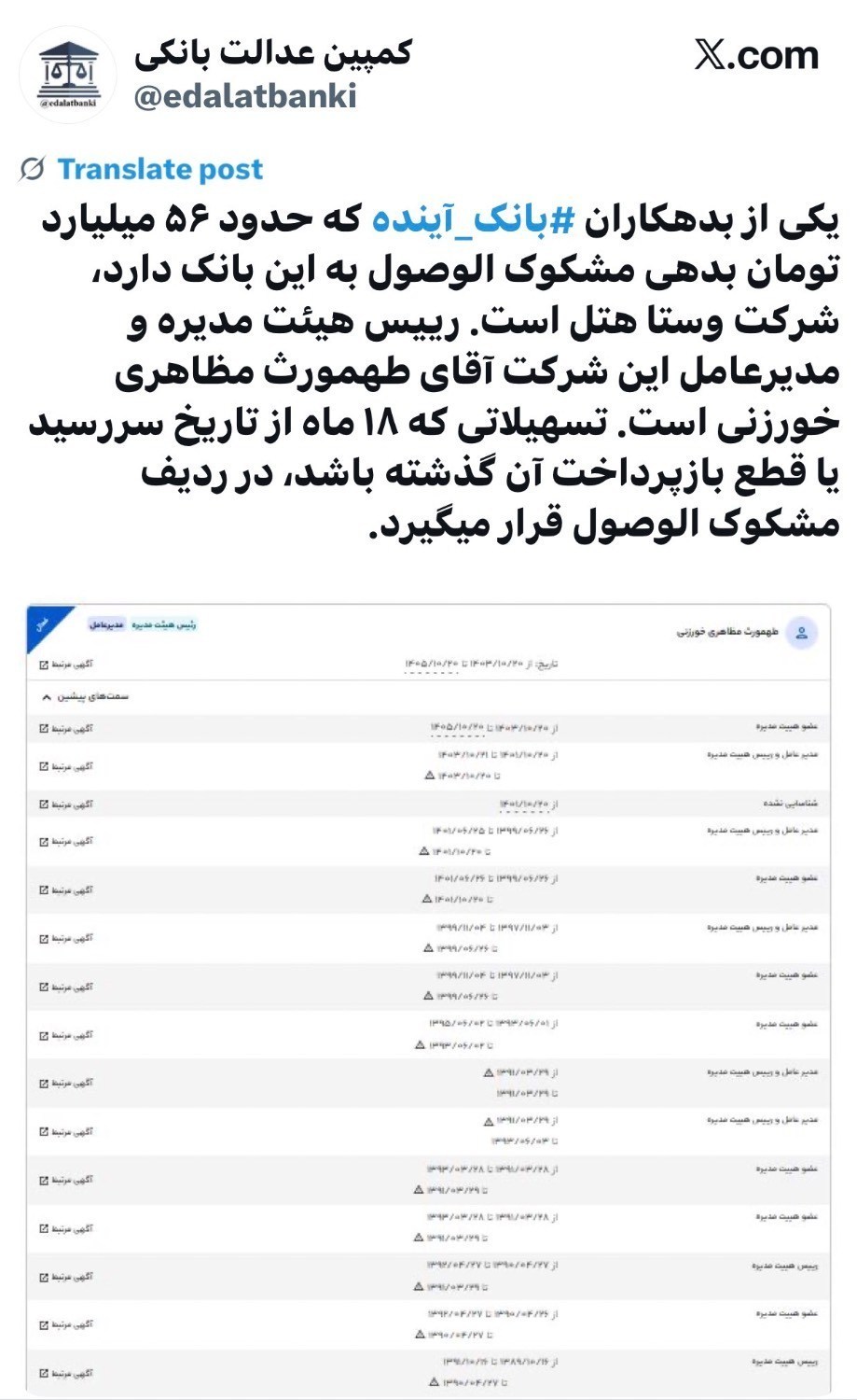 بانک مرکزی جمهوری اسلامی ایران , بانک آینده , طهماسب مظاهری , 